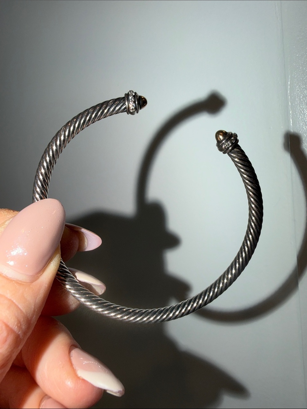 David yurman silver cable bracelet with gold tips and diamonds
